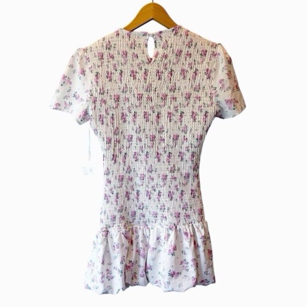 Bailey Rose Floral Mini Dress L Bubble Hem Smocked Cottagecore NWT - Picture 3 of 12